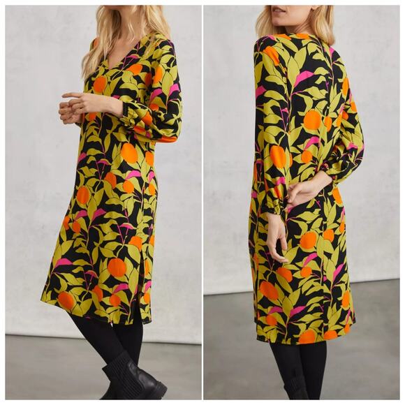 Anthropologie Corey Lynn Calter Naranjas Floral Midi Shift Dress Size M V-neck - Picture 1 of 11